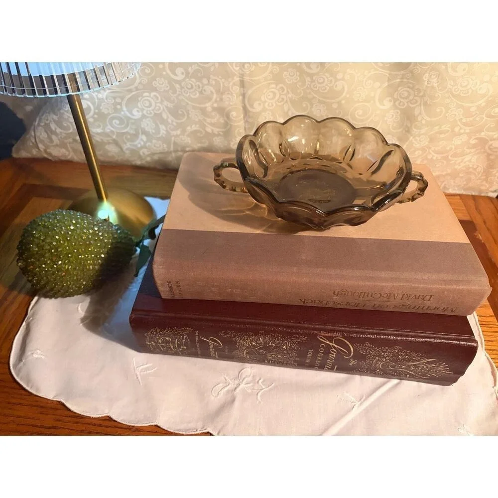 Vintage Anchor Hocking Smoked Glass Bon Bon Dish- MCM Decor